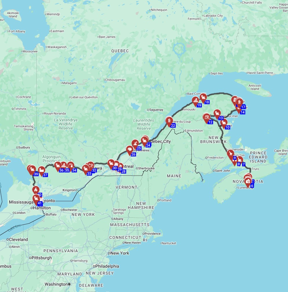suggested RV route in Canada - Halifax to Toronto Motorhome trip
